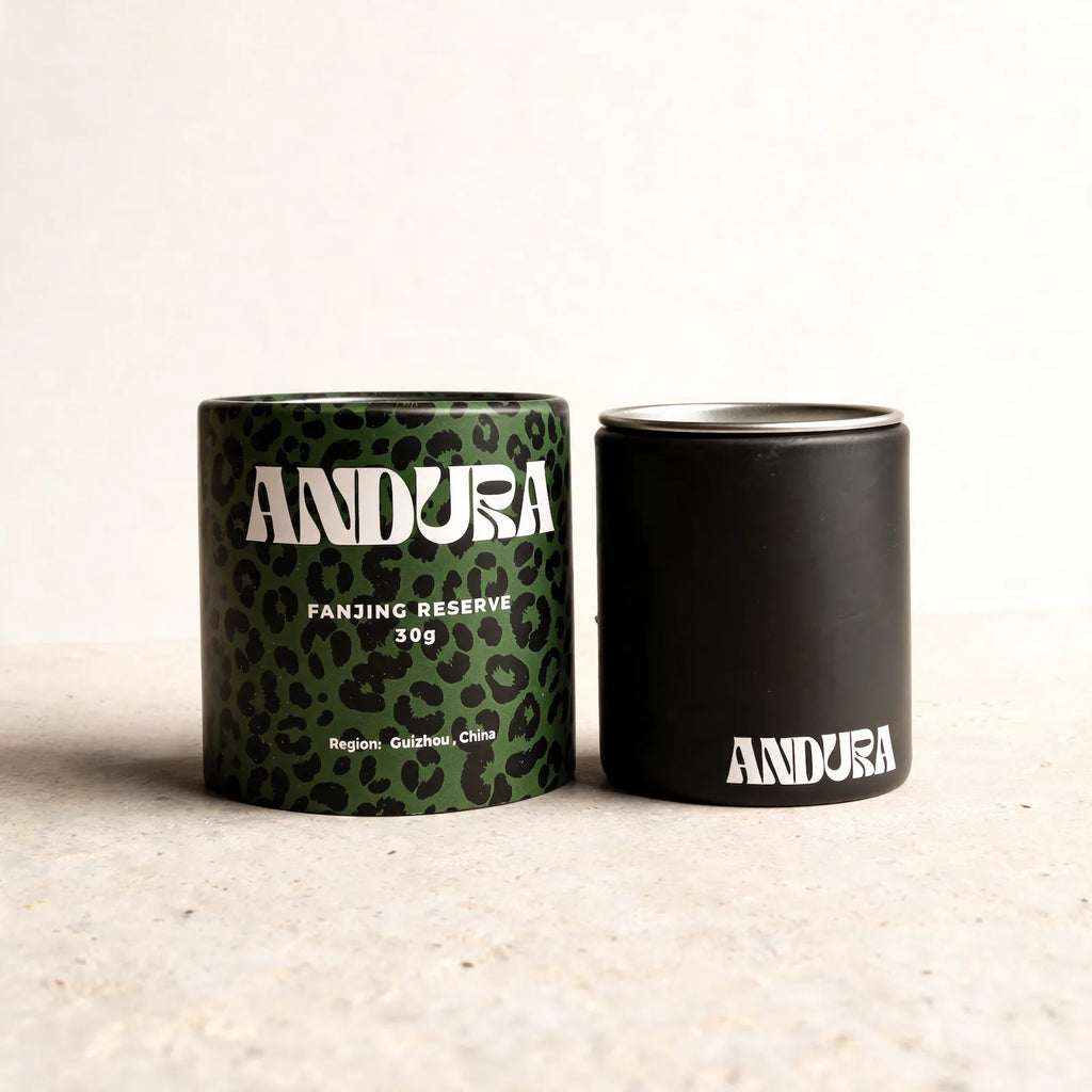 ANDURA Fanjing Reserve Matcha Tube geöffnet mit Dose