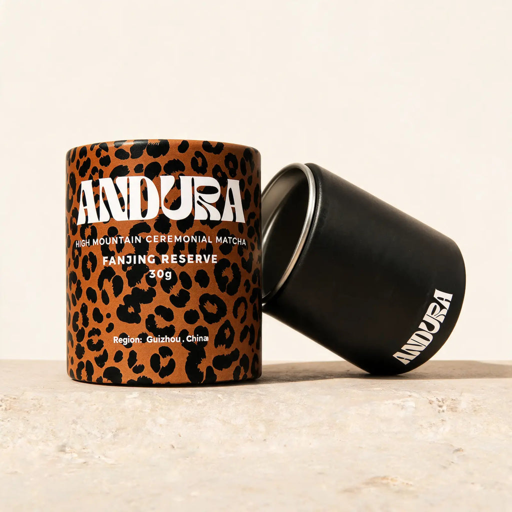 ANDURA Fanjing Reserve High Mountain Matcha Tube geöffnet mit Dose